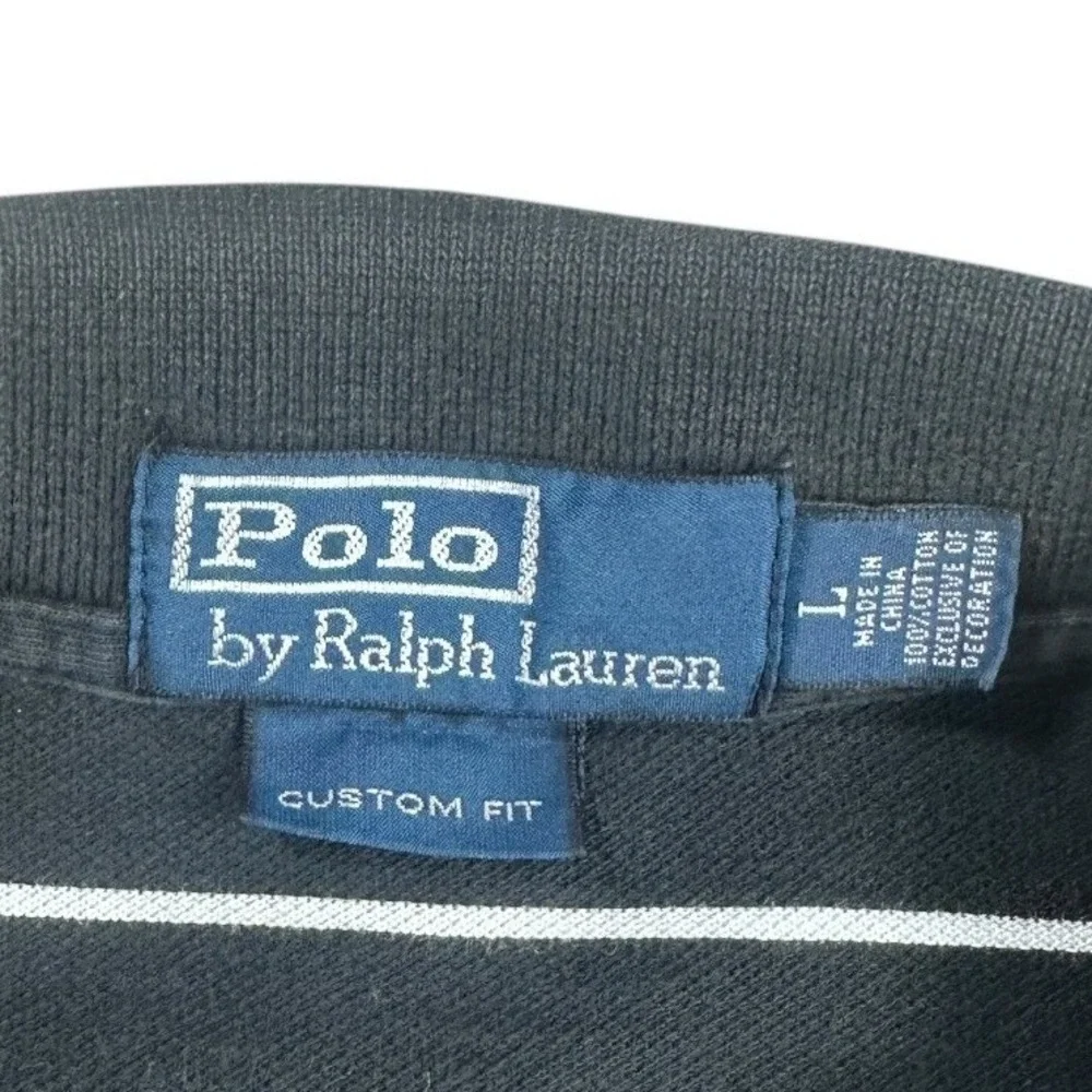 Polo‎ Ralph Lauren Mens Custom Fit Striped Polo Shirt Black White Large Cotton